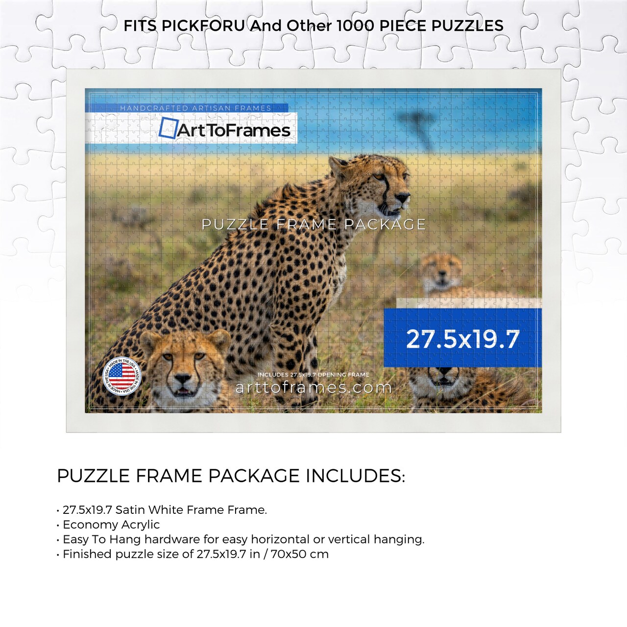 ArtToFrames 27.5x19.7 INCH / 70x50 CM Puzzle Frame for 1000 piece Puzzles.This 1.25 Inch Custom MDF Frame for Puzzles Comes with Economy Acrylic, Available in Multiple Colors